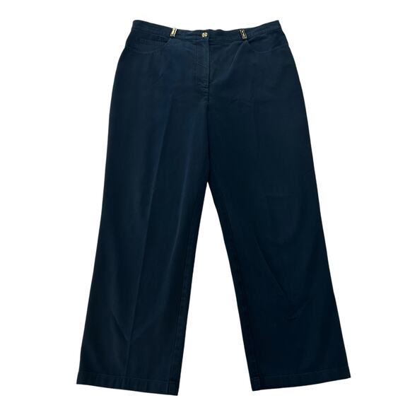 St. John Sport by Marie Gray Navy Gold Accent Belt Loop Ankle Pants Womens 14 - Picture 1 of 7